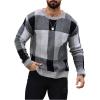 imageOYOANGLE Mens Color Block Plaid Print Long Sleeve Crew Neck Sweater Pullover TopsGrey