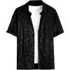 imageOYOANGLE Mens Sequin Shiny Button Down Shirt Short Sleeve Collared Shirts Party Holiday TopsBlack