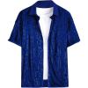 imageOYOANGLE Mens Sequin Shiny Button Down Shirt Short Sleeve Collared Shirts Party Holiday TopsBlue