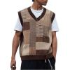 imageOYOANGLE Mens Vintage Plaid Print Sweater Vest Sleeveless V Neck Pullover Knit Tank TopsBrown
