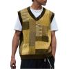 imageOYOANGLE Mens Vintage Plaid Print Sweater Vest Sleeveless V Neck Pullover Knit Tank TopsYellow