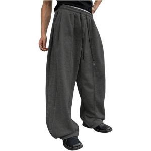 imageOYOANGLE Mens Baggy Sweatpants Drawstring Elastic Waist Loose Wide Leg Athletic Sweat Pants with PocketsDark Grey