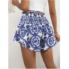 imageOYOANGLE Womens Boho Floral Print High Elastic Waist Shorts Ruffle Hem Wide Leg Casual ShortsBlue and White