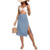 imageOYOANGLE Womens Boho Floral Print High Waisted A Line Split Thigh Summer Midi SkirtBlue