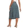 imageOYOANGLE Womens Boho Floral Print High Waisted A Line Split Thigh Summer Midi SkirtDark Blue