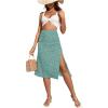 imageOYOANGLE Womens Boho Floral Print High Waisted A Line Split Thigh Summer Midi SkirtGreen