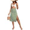 imageOYOANGLE Womens Boho Floral Print High Waisted A Line Split Thigh Summer Midi SkirtMint Green