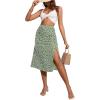 imageOYOANGLE Womens Boho Floral Print High Waisted A Line Split Thigh Summer Midi SkirtMint Green