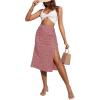 imageOYOANGLE Womens Boho Floral Print High Waisted A Line Split Thigh Summer Midi SkirtPink