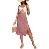 imageOYOANGLE Womens Boho Floral Print High Waisted A Line Split Thigh Summer Midi SkirtPink