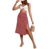 imageOYOANGLE Womens Boho Floral Print High Waisted A Line Split Thigh Summer Midi SkirtRed Floral
