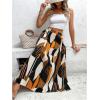 imageOYOANGLE Womens Boho Geo Print Elastic High Waist Flowy Pleated Maxi Skirt Vacation SkirtsBlack Orange