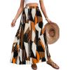imageOYOANGLE Womens Boho Geo Print Elastic High Waist Flowy Pleated Maxi Skirt Vacation SkirtsBlack Orange