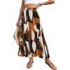 imageOYOANGLE Womens Boho Geo Print Elastic High Waist Flowy Pleated Maxi Skirt Vacation SkirtsBlack Orange
