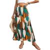 imageOYOANGLE Womens Boho Geo Print Elastic High Waist Flowy Pleated Maxi Skirt Vacation SkirtsGreen and Beige