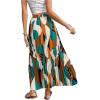 imageOYOANGLE Womens Boho Geo Print Elastic High Waist Flowy Pleated Maxi Skirt Vacation SkirtsGreen and Beige