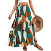 imageOYOANGLE Womens Boho Geo Print Elastic High Waist Flowy Pleated Maxi Skirt Vacation SkirtsGreen and Beige