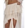 imageOYOANGLE Womens Boho Layered Ruffle Chiffon Maxi Skirt Y2K Elastic Cowgirl Western Asymmetrical SkirtsApricot
