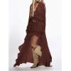 imageOYOANGLE Womens Boho Layered Ruffle Chiffon Maxi Skirt Y2K Elastic Cowgirl Western Asymmetrical SkirtsBrown