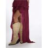 imageOYOANGLE Womens Boho Layered Ruffle Chiffon Maxi Skirt Y2K Elastic Cowgirl Western Asymmetrical SkirtsBurgundy