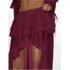 imageOYOANGLE Womens Boho Layered Ruffle Chiffon Maxi Skirt Y2K Elastic Cowgirl Western Asymmetrical SkirtsBurgundy