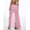 imageOYOANGLE Womens Boho Layered Ruffle Chiffon Maxi Skirt Y2K Elastic Cowgirl Western Asymmetrical SkirtsPink