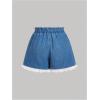 imageOYOANGLE Womens Color Block High Waisted Wide Leg Denim Shorts Loose Fit Lace Trim Jean ShortsLight Wash