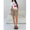 imageOYOANGLE Womens Color Block Straight Leg Summer Shorts Letter Patched Casual Lounge ShortsKhaki