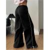 imageOYOANGLE Womens Contrast Binding Cargo Pants Drawstring Elastic Waist Baggy Parachute Pants StreetwearBlack