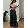 imageOYOANGLE Womens Contrast Binding Cargo Pants Drawstring Elastic Waist Baggy Parachute Pants StreetwearBlack