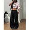 imageOYOANGLE Womens Contrast Binding Cargo Pants Drawstring Elastic Waist Baggy Parachute Pants StreetwearBlack