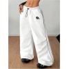imageOYOANGLE Womens Contrast Binding Cargo Pants Drawstring Elastic Waist Baggy Parachute Pants StreetwearWhite