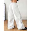 imageOYOANGLE Womens Contrast Binding Cargo Pants Drawstring Elastic Waist Baggy Parachute Pants StreetwearWhite