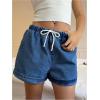 imageOYOANGLE Womens Drawstring Elastic Waist Denim Shorts Straight Leg Casual Jean ShortsBlue
