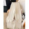 imageOYOANGLE Womens Elastic High Waist Wide Leg Pleated Flowy Pants Casual Loose Fit Summer Chiffon TrousersApricot