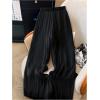 imageOYOANGLE Womens Elastic High Waist Wide Leg Pleated Flowy Pants Casual Loose Fit Summer Chiffon TrousersBlack