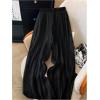 imageOYOANGLE Womens Elastic High Waist Wide Leg Pleated Flowy Pants Casual Loose Fit Summer Chiffon TrousersBlack