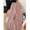 imageOYOANGLE Womens Elastic High Waist Wide Leg Pleated Flowy Pants Casual Loose Fit Summer Chiffon TrousersPink
