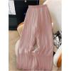 imageOYOANGLE Womens Elastic High Waist Wide Leg Pleated Flowy Pants Casual Loose Fit Summer Chiffon TrousersPink