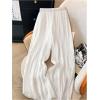 imageOYOANGLE Womens Elastic High Waist Wide Leg Pleated Flowy Pants Casual Loose Fit Summer Chiffon TrousersWhite