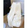 imageOYOANGLE Womens Elastic High Waist Wide Leg Pleated Flowy Pants Casual Loose Fit Summer Chiffon TrousersWhite