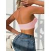 imageOYOANGLE Womens Lace Trim Front Closure Bralette Halter Neck Wireless Backless Knitted Casual Everyday BrasLight Pink