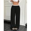 imageOYOANGLE Womens Lace Trim Wide Leg Sweatpants Drawstring Elastic Waist Loose Baggy Joggers with PocketsBlack