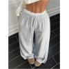 imageOYOANGLE Womens Lace Trim Wide Leg Sweatpants Drawstring Elastic Waist Loose Baggy Joggers with PocketsGrey