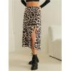 imageOYOANGLE Womens Leopard Print High Waisted Midi Skirt Cheetah Split Thigh A Line SkirtsBrown
