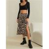 imageOYOANGLE Womens Leopard Print High Waisted Midi Skirt Cheetah Split Thigh A Line SkirtsBrown