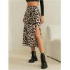 imageOYOANGLE Womens Leopard Print High Waisted Midi Skirt Cheetah Split Thigh A Line SkirtsBrown