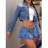 imageOYOANGLE Womens Low Waist Buckle Belted Pleated Denim Skirt Y2K Flared A Line Mini Jean SkirtsMedium Wash
