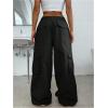 imageOYOANGLE Womens Low Waist Cargo Pants Wide Leg Y2K Parachute Trousers with PocketsBlack