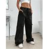 imageOYOANGLE Womens Low Waist Cargo Pants Wide Leg Y2K Parachute Trousers with PocketsBlack